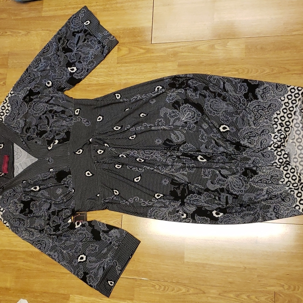 NWT Melissa Masse b/w patterned jersey dress 0X